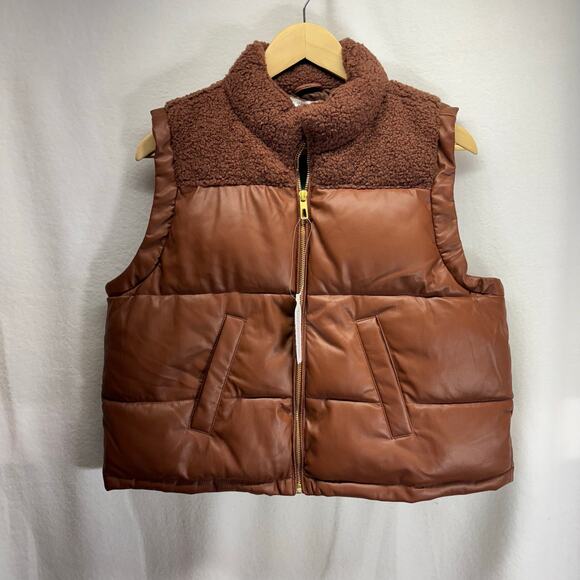 Maurice's Faux Leather Sherpa Puffer Vest - Size Large - Picture 2 of 13